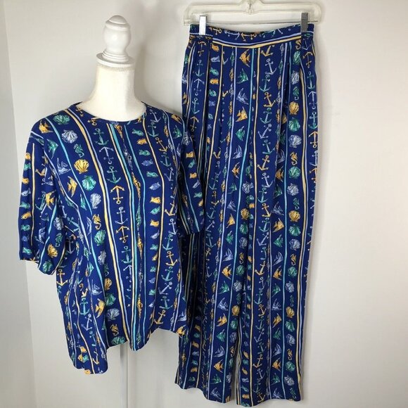 Pendleton Tops - Pendleton Classics Womens Shirt Sz 14 Pants Sz 8 Nautical Fish Anchors Seahorse